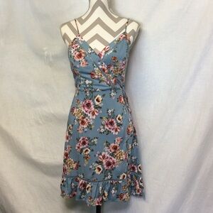 B.O.G Collection Blue/Rose Floral Print Sundress Sz S